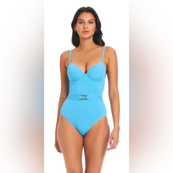 Stylish Blue Stitched One-Piece Swimsuit - Picture 2 of 8